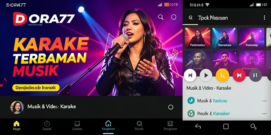 Antarmuka aplikasi DORA77 dengan fitur karaoke menarik dan interaktif.