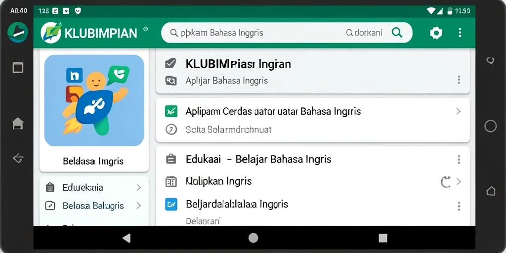 Tampilan antarmuka KLUBIMPIAN untuk belajar Bahasa Inggris yang menarik.
