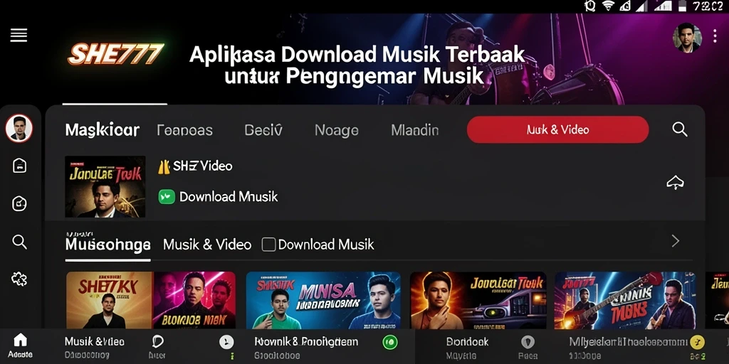 Antarmuka SHE777 untuk Download Musik yang user-friendly dan menarik.